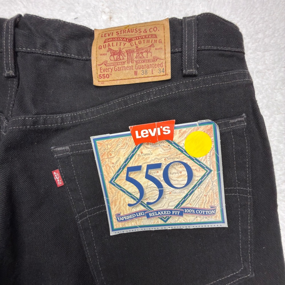 Vintage Levis 550 Relaxed Fit Denim Jeans Mens 38x34 Black‎ NWT NOS